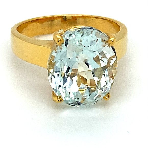 Aquamarine 8.50ct Solid 18K Yellow Gold Ring - Picture 1 of 9